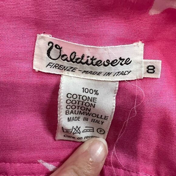 Vintage Valditevere Made In Italy Hot Pink Tropical Floral Print 100% Cotton Ski - Picture 3 of 7